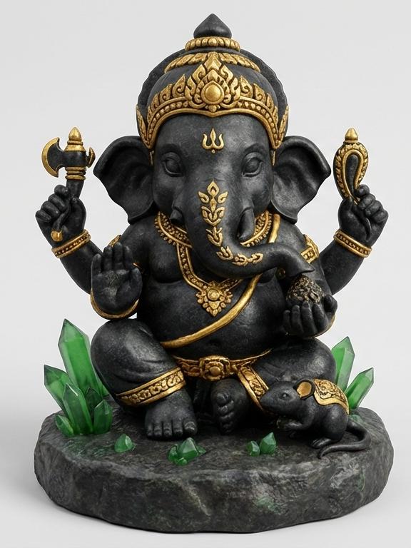 Lord Ganesha Idol with Golden Ornaments