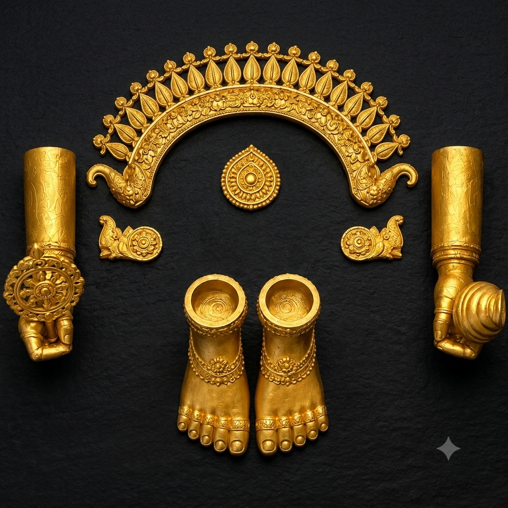 Lord Jagannath Ji Golden Alankara Set – Traditional 3D Printed Idol Ornaments