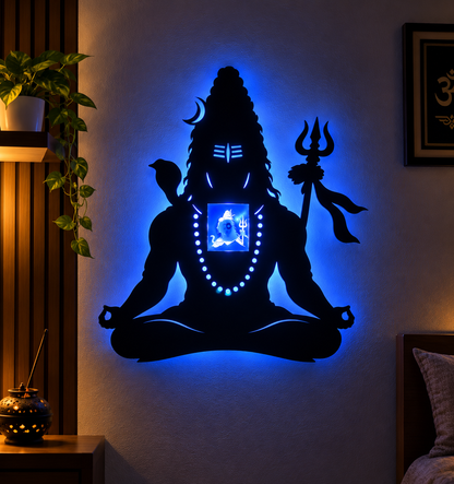 Lord Shiva Ji Shadow Lamp – Blue Glow 3D Printed Spiritual Décor