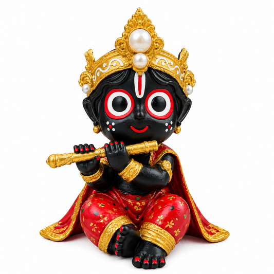 Lord Jagannath Ji Idol with Flute – Decorative Black Murti with Golden Crown