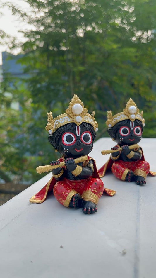 Lord Jagannath Ji Idol with Flute – Decorative Black Murti with Golden Crown