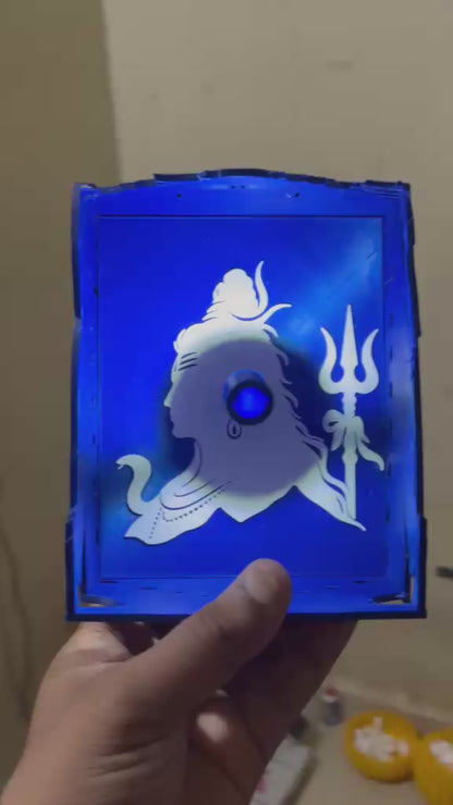 Lord Shiva Ji Shadow Lamp – Blue Glow 3D Printed Spiritual Décor